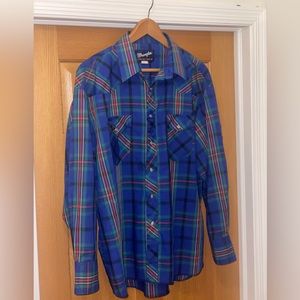 Vintage Wrangler Plaid Pearl Snap - Cowboy XL